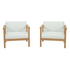 Bayport 2 Piece Outdoor Patio Teak Set Natural White EEI-3108-NAT-WHI-SET